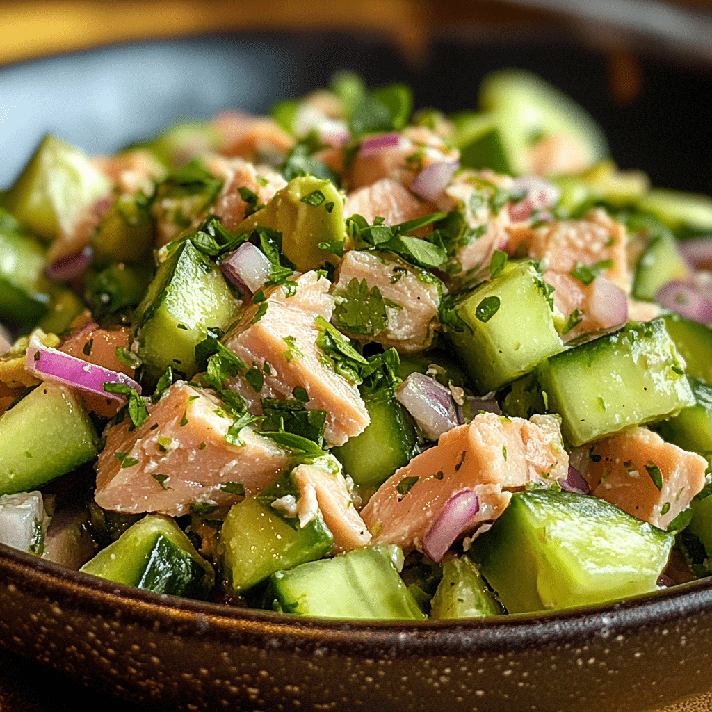 Delicious Tuna Cucumber Salad with Avocado and Zesty Lime Dressing featured image